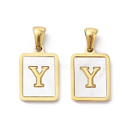 Ion Plating(IP) 304 Stainless Steel Pave Shell Pendants, Rectangle Charm, Real 18K Gold Plated, Letter Y, 17.5x12x1.5mm, Hole: 3x5mm(STAS-G327-01G-Y)