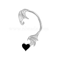 Enamel Dragon with Heart Cuff Earrings, Gothic Alloy Climber Wrap Around Earrings for Non Piercing Ear, Antique Silver, 58mm(DRAG-PW0001-74C-AS)
