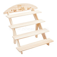 4-Tier Pine Wood Retail Display Racks, Countertop Small Merchandise Display Risers, for Figures, Gemstone, Earring Display Cards, Jewelry Storage, BurlyWood, Finished Product: 27x40x38cm(ODIS-WH0025-102)