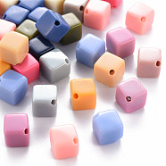 Opaque Acrylic Beads, Cube, Mixed Color, 12.5x12.5x9.5mm, Hole: 2mm(X-MACR-S373-13A)