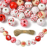 DIY Valentine's Day Pendant Decoration Making Kit, Including Printed Wood Round Beads, Jute Cord, Red, Beads: 16mm, Hole: 3~4.4mm, 40Pcs/bag(DIY-FS0005-43)