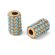 Ion Plating(IP) 304 Stainless Steel Beads, with Rhinestone, Column, Golden, Turquoise, 11x7mm, Hole: 3mm(STAS-NH0001-02G-08)