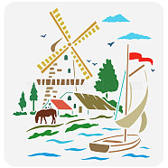 PET Hollow Out Drawing Painting Stencils, for DIY Scrapbook, Photo Album, Windmill Pattern, 30x30cm(DIY-WH0391-0192)
