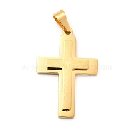 PVD Vacuum Plating 304 Stainless Steel Pendants, Cross with Word Charms, Golden, 39x26x4.5mm, Hole: 9.5x5.5mm(STAS-K244-04G)