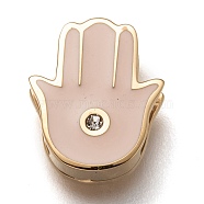 304 Stainless Steel Slide Charms, Enamel Style, with Crystal Rhinestone, Hamsa Hand/Hand of Fatima/Hand of Miriam, Bisque, Golden, 12x10x3.5mm, Hole: 7.5x1.5mm(STAS-P270-06G-01)