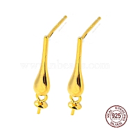 Teardrop 925 Sterling Silver Stud Earring Findings, for Half Drilled Beads, with S925 Stamp, Real 18K Gold Plated, 18x3.5mm, Pin: 10x0.7mm and 0.7mm(STER-Q192-20G)