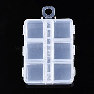 Rectangle Polypropylene(PP) Bead Storage Container, 6 Compartment Organizer Boxes, with Hinged Lid, for Jewelry Small Accessories, Clear, 8.2x6.3x1.5cm(CON-N011-007)