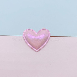 Rainbow Iridescent Laser Effect Embossed Heart Shape Sew on Ornament Accessories, DIY Sewing Craft Decoration Hanging Baubles, Pink, 35x30mm(PW-WG82569-02)