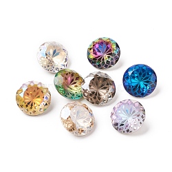 K9 Glass Rhinestone Pointed Back Cabochons, Back Plated, Faceted, Diamond, Flower Pattern, Mixed Color, 10x6mm(X-RGLA-P030-06B-M01)