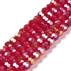 Transparent Glass Beads, 32 Facets, AB Color Plated, Round, Cerise, 8x7~7.5mm, Hole: 1.5mm, about 66pcs/strand, 18.82''~19.06''(47.8~48.4cm)(EGLA-A035-T8mm-B07)