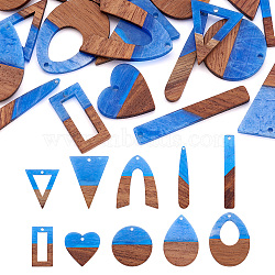 20Pcs 10 Styles Transparent Resin & Walnut Wood Pendants, Two Tone Color, Mixed Shapes, Royal Blue, 24~51.5x14.5~29mm, Hole: 1.8mm, 2pcs/style(RESI-TA0003-21)