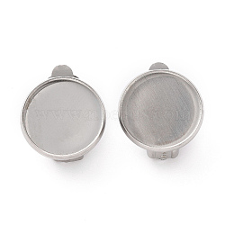 201 Stainless Steel Clip-on Earring Findings, Flat Round, Stainless Steel Color, 18x15.5x7mm, Tray: 14mm(STAS-H124-01B-P)