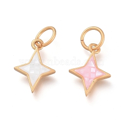 Natural Shell Charms, with Brass Findings and Jump Rings, Star, Matte Style, Matte Gold Color, Mixed Color, 14x10x2.2mm, Hole: 4.5mm(KK-P182-N)
