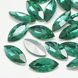 Pointed Back Glass Rhinestone Cabochons, Back Plated, Faceted, Horse Eye, Med.Emerald, 10x5x3mm(RGLA-T083-5x10mm-15)