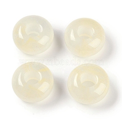 Resin European Beads with Glitter Powder, Large Hole Beads, Rondelle, Lemon Chiffon, 13.5x7.5mm, Hole: 5mm(RESI-F055-07D)