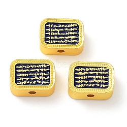 Alloy Enamel Beads, Golden, Rectangle with Word, Black, 12.5x9x5mm, Hole: 1.6mm(ENAM-B001-02A)