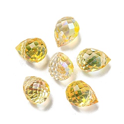 Electroplate Glass Beads, Faceted, Half Plated, Teardrop, Gold, 9.5x8mm, Hole: 1.2mm(EGLA-A041-02-HP02)