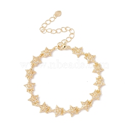 Clear Cubic Zirconia Pentagram Star Link Chains Bracelet, Brass Jewelry for Women, Cadmium Free & Lead Free, Real 18K Gold Plated, 6-5/8 inch(16.7cm)(BJEW-I301-14G)