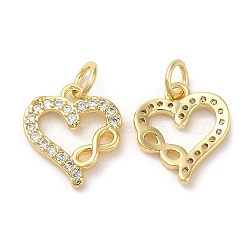 Eco-Friendly Brass Micro Pave Cubic Zirconia Pendants, with Jump Ring, Lead Free & Cadmium Free, Heart with Infinity, Real 18K Gold Plated, 14x12x2mm, Hole: 3mm(KK-M246-40G)