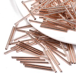 Electroplate Glass Bugle Beads, Round Hole, Metallic Colours, Rose Gold Plated, 30x2.5mm, Hole: 1mm, about 1500pcs/bag(SEED-S043-02A-03)