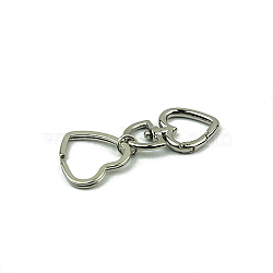 Heart Alloy Split Key Rings, Keychain Clasp Findings, Platinum, 77x2.8~4.3mm, top: 46mm long, inner diameter: 20mm, inner diameter(p): 24x25mm(PURS-PW0007-08P)