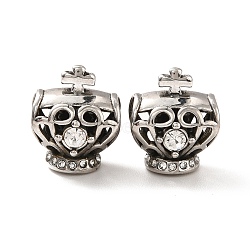316 Stainless Steel European Beads, Large Hole Beads, with Rhinestone, Skull, Antique Silver, 15x12.5x10mm, Hole: 7x5.5mm(STAS-A060-15AS)