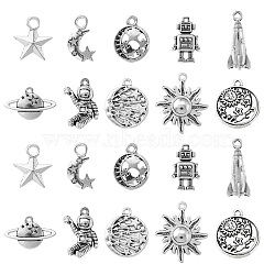 100Pcs 10 Style Tibetan Style Alloy Pendants, Moon & Star & Spaceman, Cadmium Free & Lead Free, Antique Silver, 14~22x9~19x1~4mm, Hole: 3mm, 10pcs/style(TIBEP-CJ0001-68)