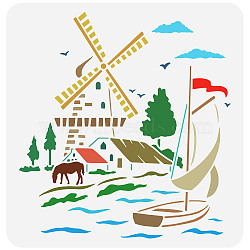 PET Hollow Out Drawing Painting Stencils, for DIY Scrapbook, Photo Album, Windmill Pattern, 30x30cm(DIY-WH0391-0192)