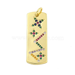 Real 18K Gold Plated Brass Micro Pave Cubic Zirconia Pendants, Rectangle with Star, Colorful, 32x11.5x1.5mm, Hole: 4mm(KK-R159-06A-G)