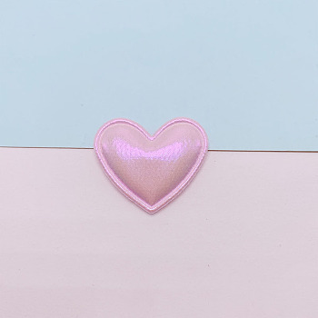 Rainbow Iridescent Laser Effect Embossed Heart Shape Sew on Ornament Accessories, DIY Sewing Craft Decoration Hanging Baubles, Pink, 35x30mm