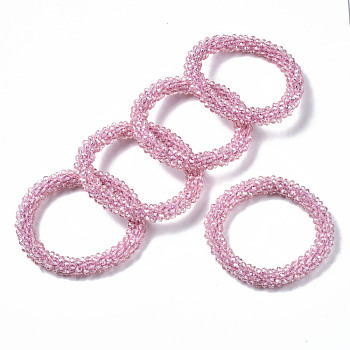 Faceted Transparent Glass Beads Stretch Bracelets, Rainbow Plated, Rondelle, Pearl Pink, Inner Diameter: 2 inch(5cm)
