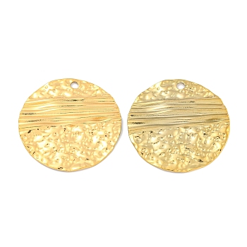 Ion Plating(IP) 304 Stainless Steel Pendants, Flat Round Charm, Textured, Real 18K Gold Plated, 30x2mm, Hole: 2mm