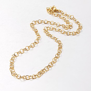 Boy's 304 Stainless Steel Rolo Chain Necklace, with Lobster Claw Clasps, Golden, 17.71 inch(45cm)