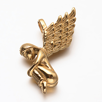 304 Stainless Steel Angel Pendants, Archangel Pendants, Golden, 45x11x22.5mm, Hole: 4x6mm