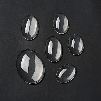 Transparent Glass Cabochons, Oval, Mixed Style, Clear, 25~40x18~30x5~9mm
