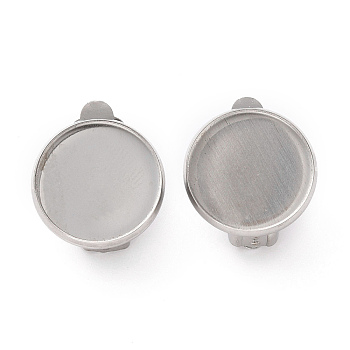 201 Stainless Steel Clip-on Earring Findings, Flat Round, Stainless Steel Color, 18x15.5x7mm, Tray: 14mm