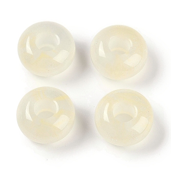 Resin European Beads with Glitter Powder, Large Hole Beads, Rondelle, Lemon Chiffon, 13.5x7.5mm, Hole: 5mm