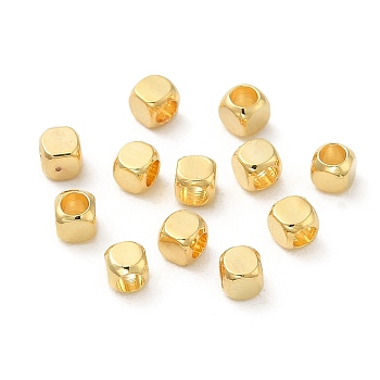 Brass Spacer Beads, Cube, Real 18K Gold Plated, 2.5x2.5x2.5mm, Hole: 1.6mm