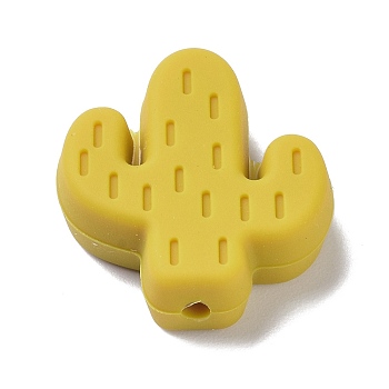 Silicone Focal Beads, Chewing Beads For Teethers, Cactus, Gold, 25x23x8mm, Hole: 2.3mm