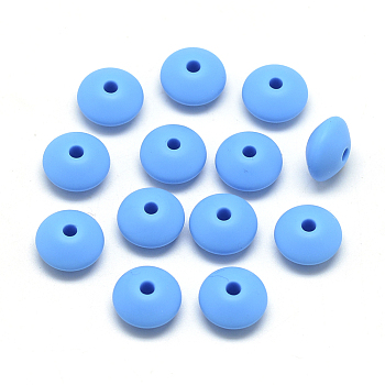 Food Grade Eco-Friendly Silicone Beads, Chewing Beads For Teethers, DIY Nursing Necklaces Making, Rondelle, Deep Sky Blue, 12x6~7mm, Hole: 2mm