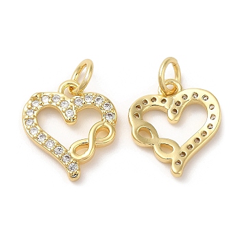 Eco-Friendly Brass Micro Pave Cubic Zirconia Pendants, with Jump Ring, Lead Free & Cadmium Free, Heart with Infinity, Real 18K Gold Plated, 14x12x2mm, Hole: 3mm