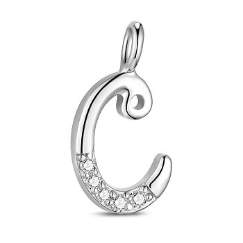 SHEGRACE 925 Sterling Silver Charms, with Grade AAA Cubic Zirconia, For Bracelet Making, Letter C, Clear, Silver, 10x7.5mm