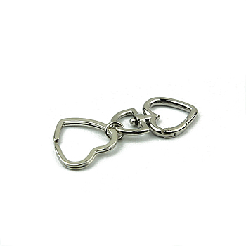 Heart Alloy Split Key Rings, Keychain Clasp Findings, Platinum, 77x2.8~4.3mm, top: 46mm long, inner diameter: 20mm, inner diameter(p): 24x25mm
