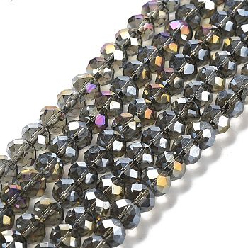 Electroplate Glass Beads Strands, AB Color Plated, Faceted, Rondelle, Gray, 3x2mm, Hole: 0.8mm, about 145~150pcs/strand, 34~35cm