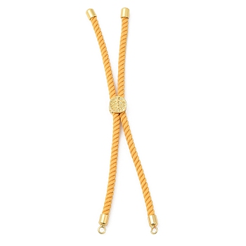 Twisted Nylon Cord Silder Bracelets, Link Bracelet Making for Connector Charm, with Long-Lasting Plated Golden Brass Cord End & Alloy Tree of Life, Orange, 8-3/4~8-7/8 inch(22.2~22.6cm), Hole: 2mm