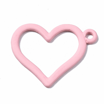 Spray Painted Alloy Pendants, Cadmium Free & Nickel Free & Lead Free, Heart, Pink, 20.5x25.5x1mm, Hole: 2mm