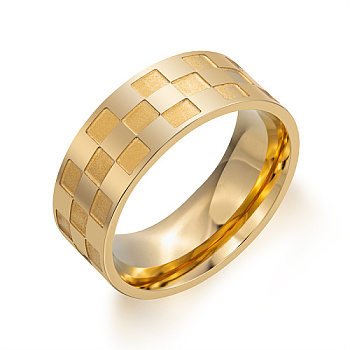 Stainless Steel Finger Rings, Rectangle Pattern, Golden, US Size 7(17.3mm)