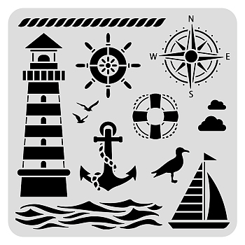 Plastic Reusable Drawing Painting Stencils Templates, for Painting on Scrapbook Fabric Tiles Floor Furniture Wood, Square, Ocean Themed Pattern, 300x300mm