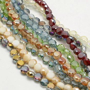 Electroplate Glass Beads, Half Plated, Faceted, Frosted, Flat Round, Mixed Color, 6x3mm, Hole: 1mm