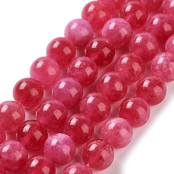 Dyed Natural Malaysia Jade Beads Strands, Round, Cerise, 10mm, Hole: 1.2mm, about 19pcs/strand, 7.09 inch(18cm)